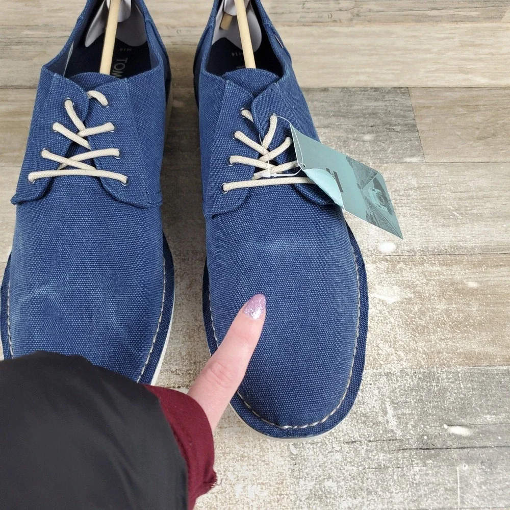 Toms‎ Preston Mens Shoes Sz 14 Navy Washed Canvas Stitch Out Casual Sneakers
